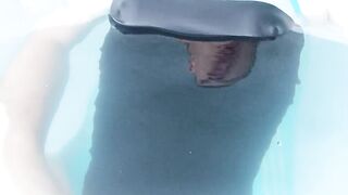 Shemale in sexy one piece swimsuit jerking in jaccuzzi