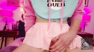 Femboy plays with tail before riding big dildo