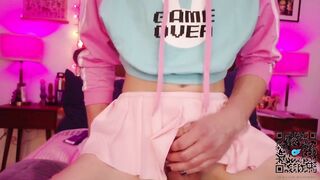 Femboy plays with tail before riding big dildo
