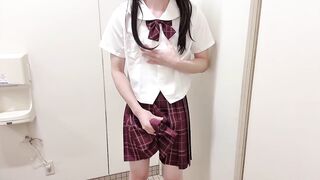 [Crossdressing] Japanese masturbation with a lot of ejaculation in a cute uniform