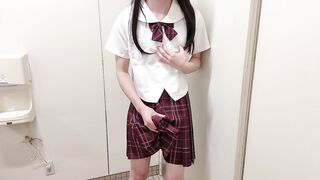 [Crossdressing] Japanese masturbation with a lot of ejaculation in a cute uniform