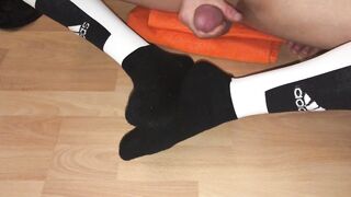 Cumming on my knee high Adidas gym socks