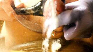 Thick Cumshot on Glass Close up After Edging My Cock with a Vibrator