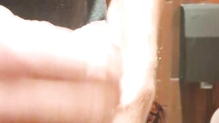Wanking my uncut cock in the restaurants bathroom