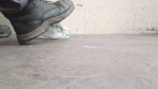 Plastic Bottle Crush. Squashed flat by my 89kg size 11 boots ????????