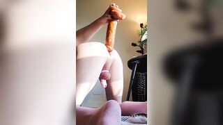 Petite Trap Slut Fucks Her Creamy Ass With A Massive Dildo Balls Deep