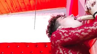 Cutest Sissy Femboy Drains Massive Dildo With Her Big Lips