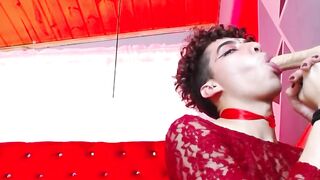 Cutest Sissy Femboy Drains Massive Dildo With Her Big Lips