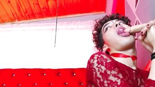 Cutest Sissy Femboy Drains Massive Dildo With Her Big Lips