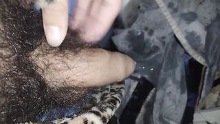Hairy cock man Pees on old chair