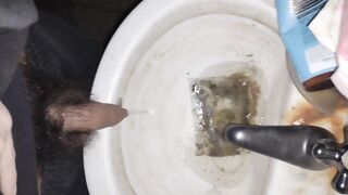 Hairy cock man pissing in old dirty sink