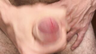 Extreme close-up jerking my hairy uncut cock and cumming in your face