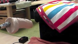 Crossdresser in corsage with skirt and stockings gets his anal pussy creamy fucked by sexmaschine