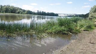 Alexa Cosmic transgirl swimming in clothes in river in jeans shirts and white t-shirt. Alexa Cosmic Wetlook Lover.