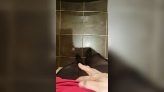 Big cumshot in GF's pink Dress, black pantyhose and high heels