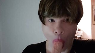 Sexy Sissy Cunt Gags on Dildo Cock