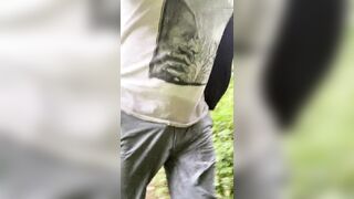 Grey golf pants piss and River wade