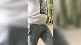 Grey golf pants piss and River wade