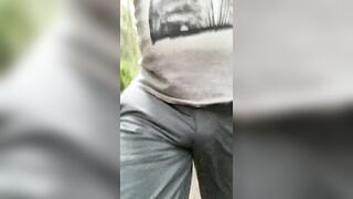 Grey golf pants piss and River wade