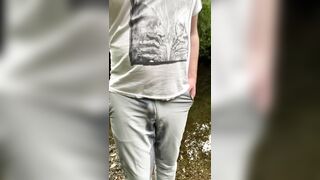 Grey golf pants piss and River wade