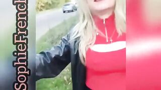 Busty sissy, roadside whore in red and black outfit